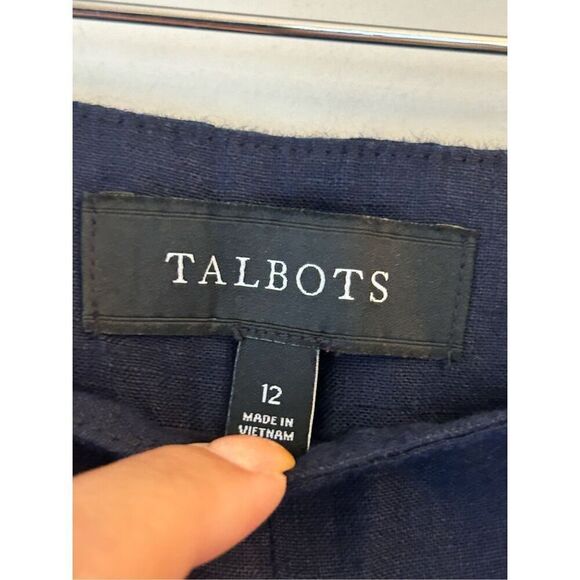 Talbots Women's 100% Linen Wide-Leg Pants sz 10 high-rise career nautical quiet - Picture 3 of 9